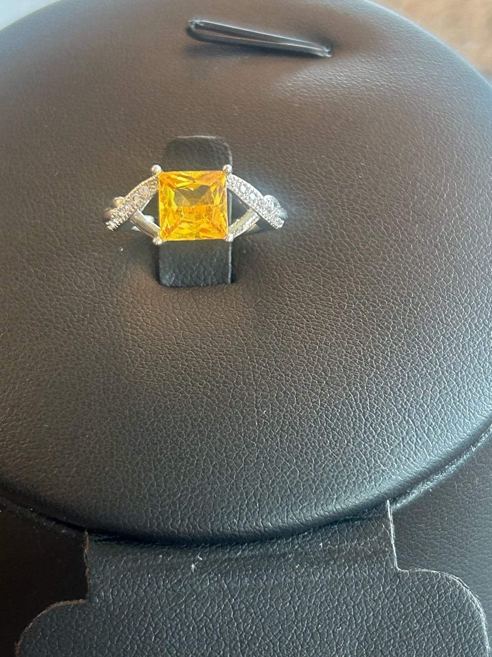 Silver Tone Yellow Square-Cut CZ Statement Adjustable Ring